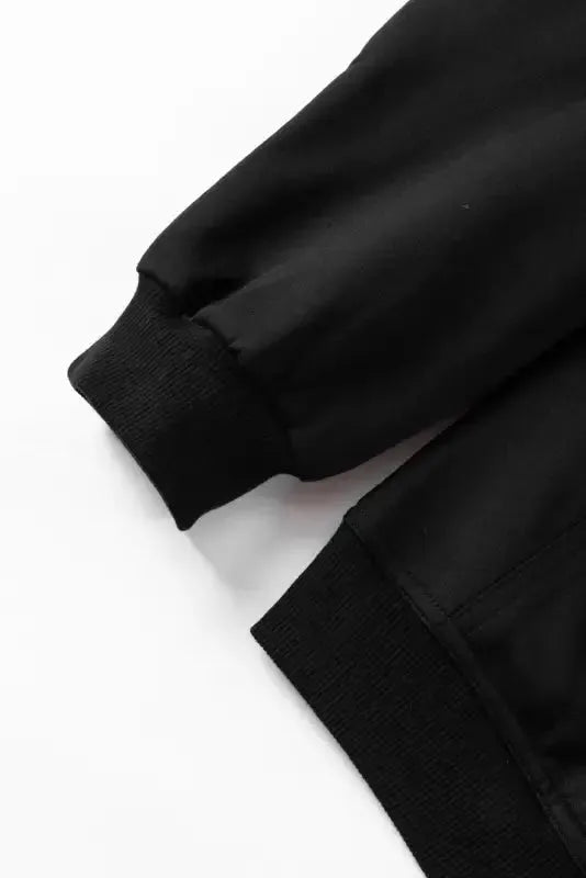 Black Big Pockets Baseball Collar Jacket - Fashionfitz