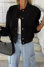 Black Big Pockets Baseball Collar Jacket - Fashionfitz