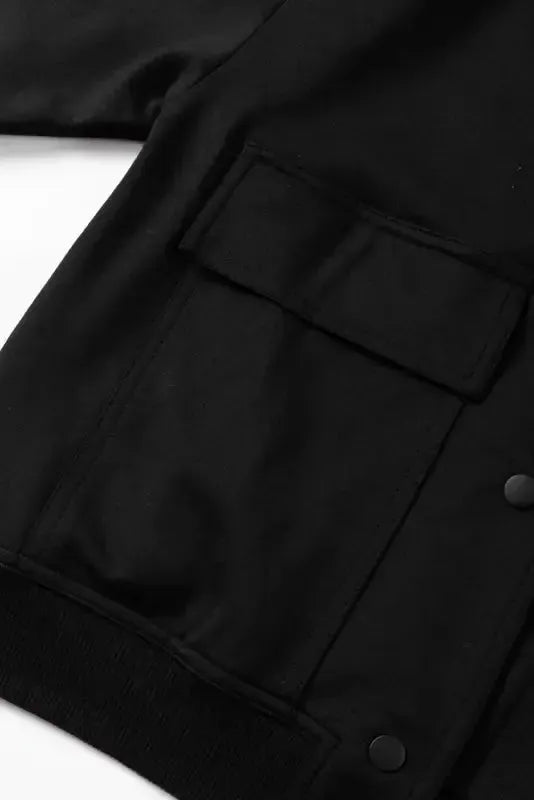 Black Big Pockets Baseball Collar Jacket - Fashionfitz