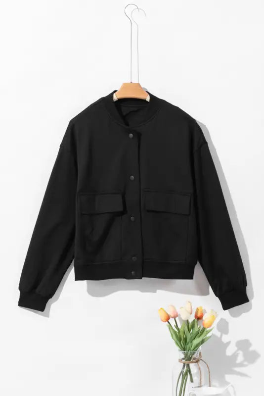 Jackets black big pockets baseball collar jacket fashionfitz