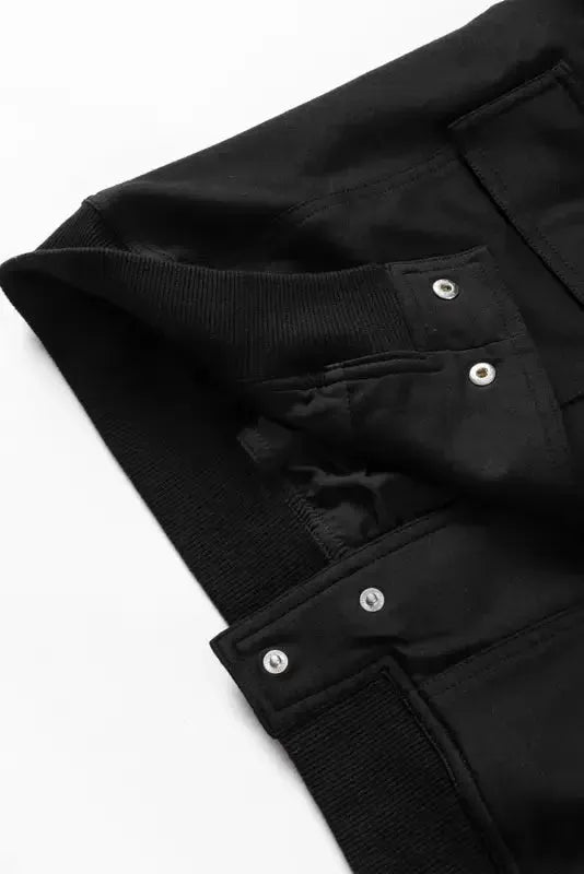 Black Big Pockets Baseball Collar Jacket - Fashionfitz