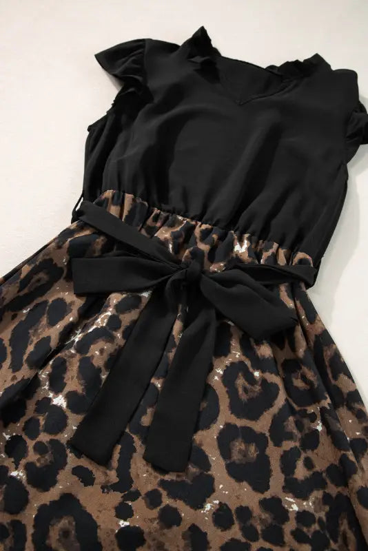 Black bodice splicing leopard dress - mini dresses