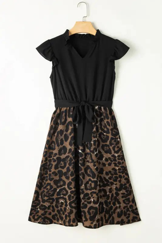 Black bodice splicing leopard dress - mini dresses