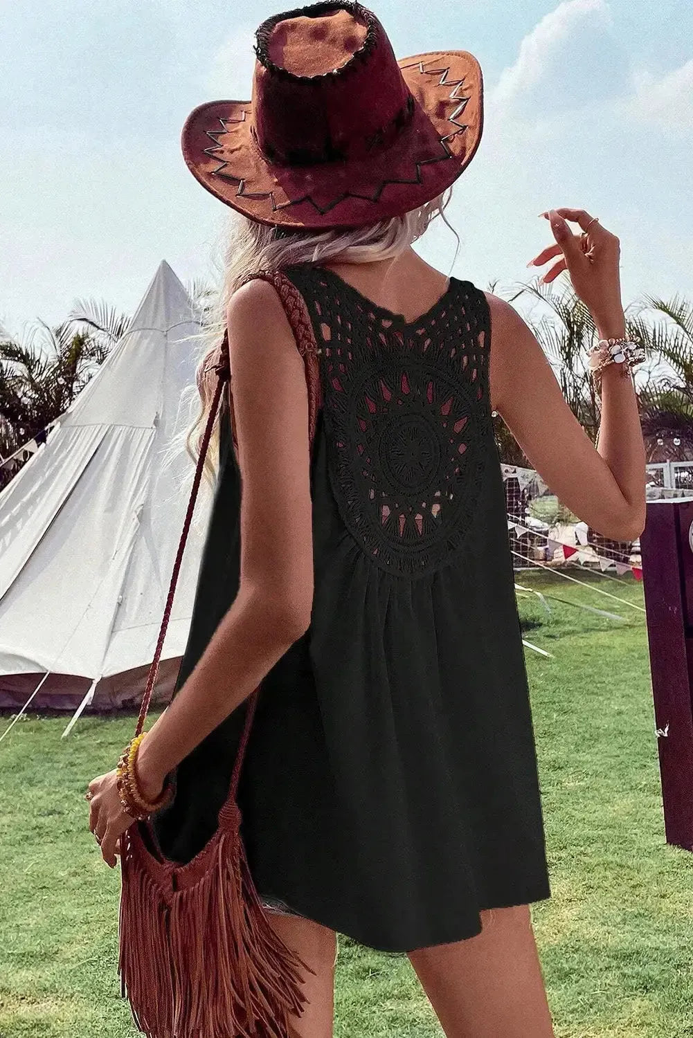 Bohemian Crochet Patchwork Sleeveless Tunic - Fashionfitz