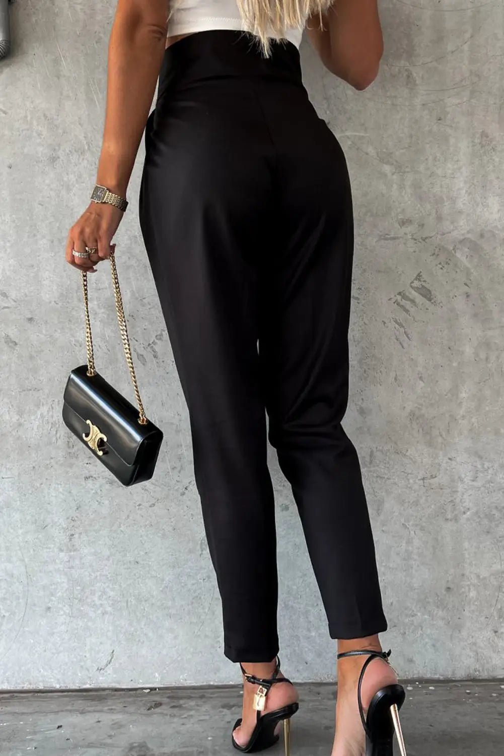 Black button high waist tapered pants - skinny