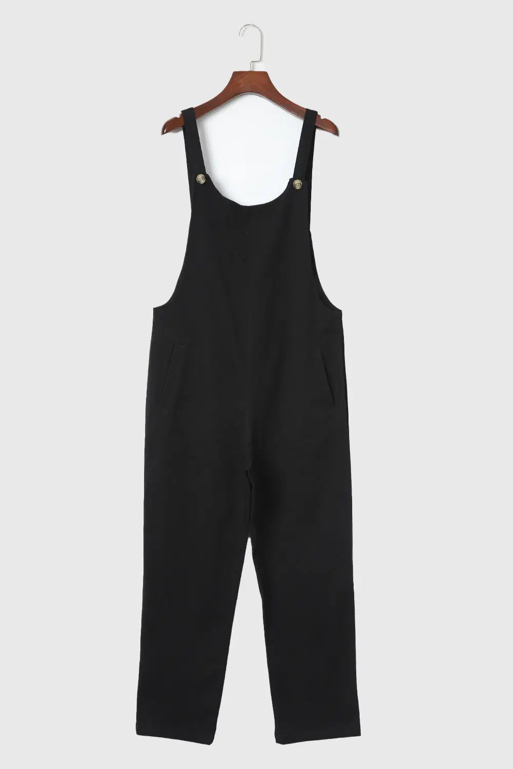 Black button straps pocketed cropped jumpsuit - jumpsuits & rompers