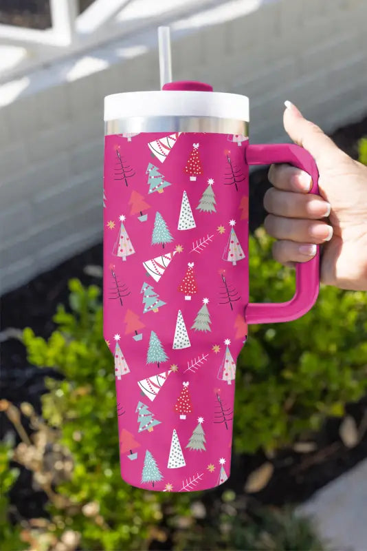 Accessories black cartoon christmas tree printed thermos