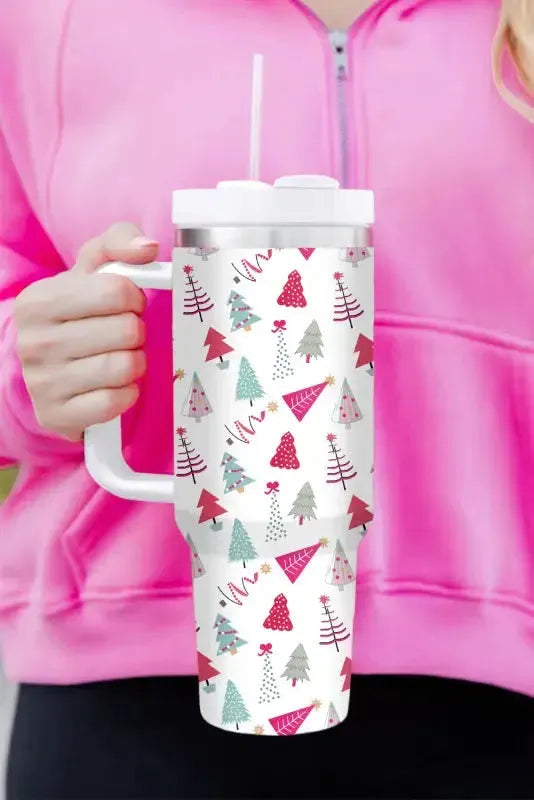 Black Cartoon Christmas Tree Printed Thermos Cup - Fashionfitz