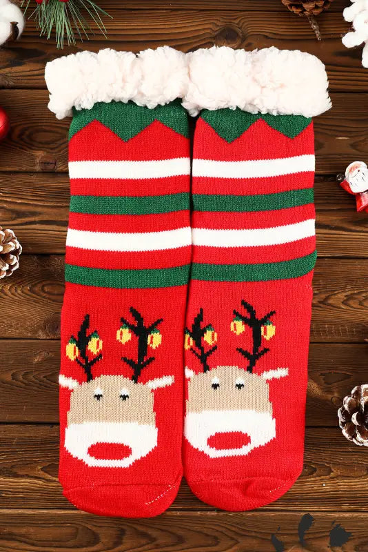 Black cartoon santa claus christmas fleece socks - accessories