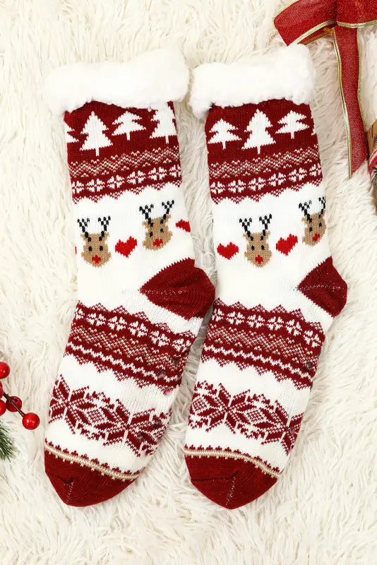 Black cartoon santa claus christmas fleece socks - accessories