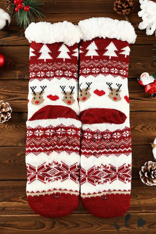 Black cartoon santa claus christmas fleece socks - accessories