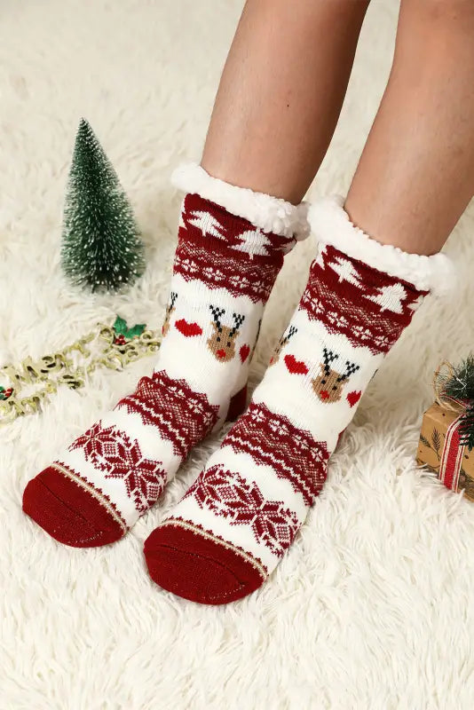 Black cartoon santa claus christmas fleece socks - accessories