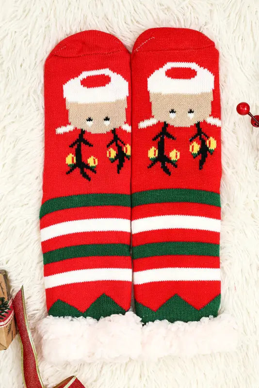 Black cartoon santa claus christmas fleece socks - accessories