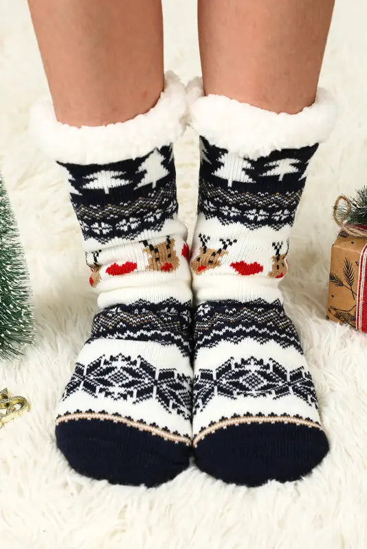 Black cartoon santa claus christmas fleece socks - black1 / one size / 100% cotton - accessories