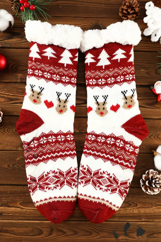 Black cartoon santa claus christmas fleece socks - accessories