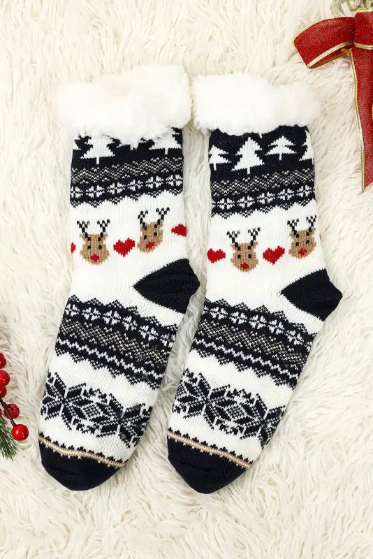 Black cartoon santa claus christmas fleece socks - accessories