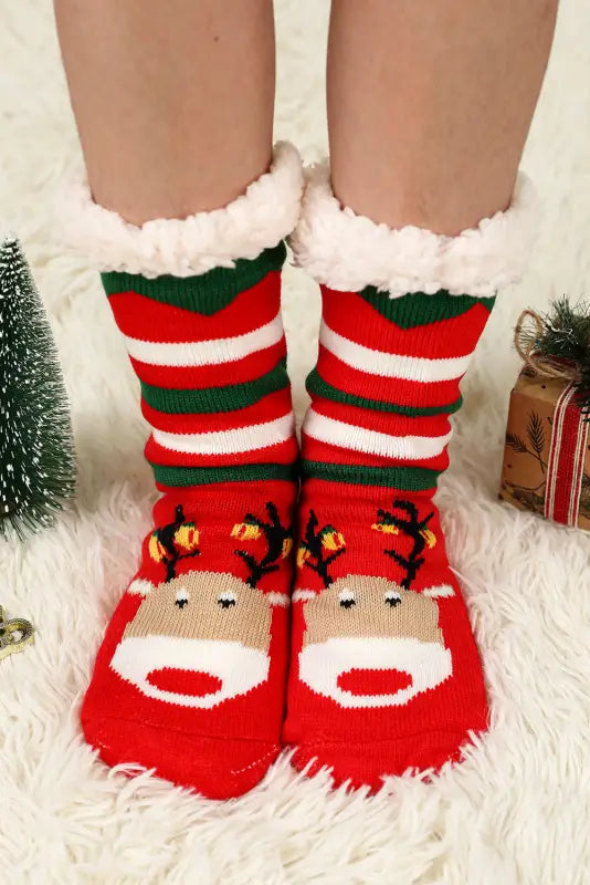 Black cartoon santa claus christmas fleece socks - fiery red1 / one size / 100% cotton - accessories