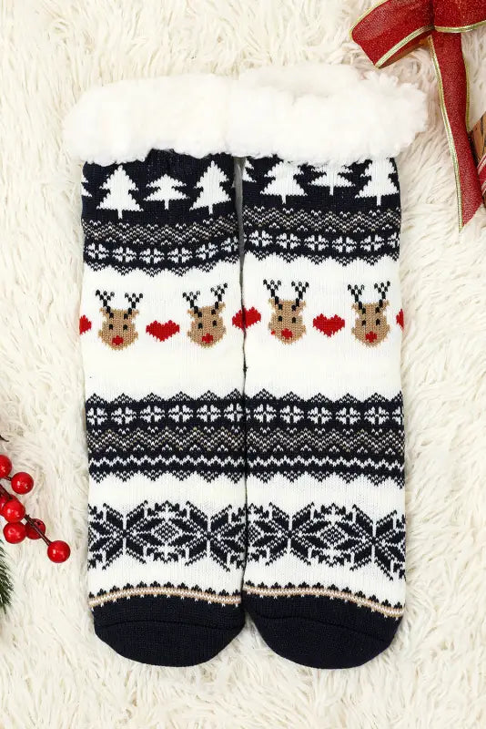 Black cartoon santa claus christmas fleece socks - accessories