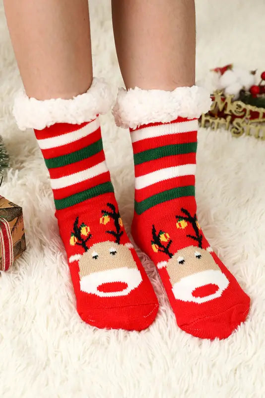 Black cartoon santa claus christmas fleece socks - accessories