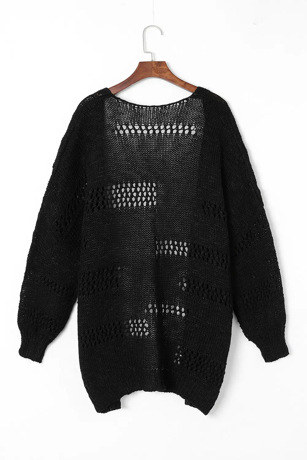 Black casual hollowed knit dolman sleeve cardigan - sweaters & cardigans