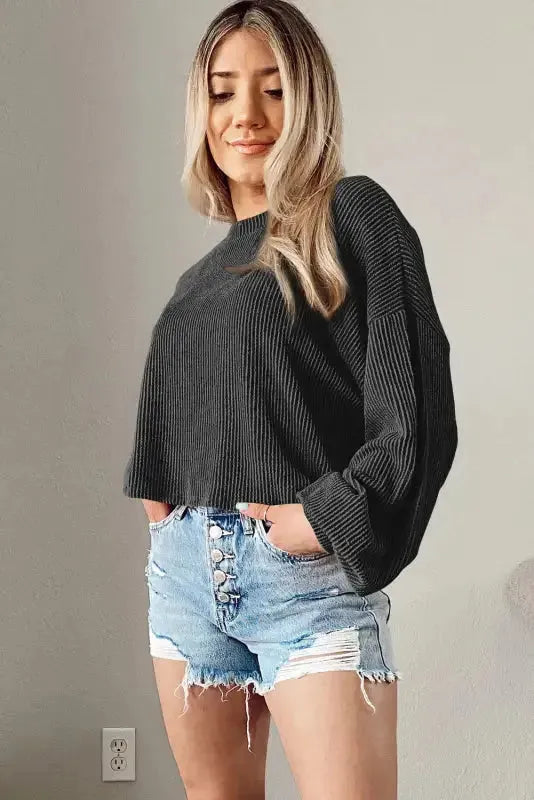 Black Casual Long Sleeve Top - Fashionfitz