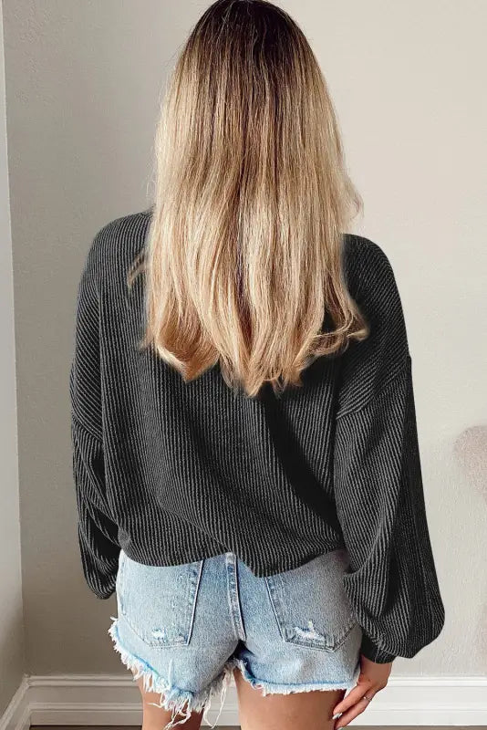 Black casual long sleeve top - tops