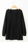 Black casual pleated v neck textured loose top - long sleeve tops