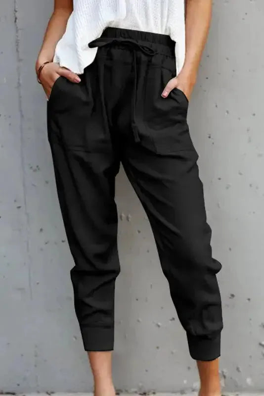 Black Causal Pockets Pants - Fashionfitz