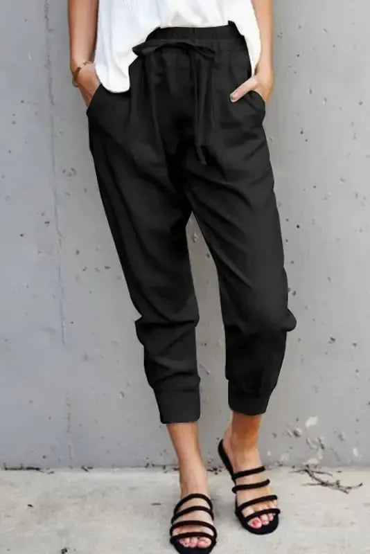 Black Causal Pockets Pants - Fashionfitz