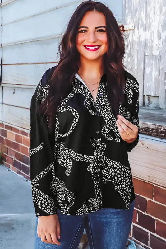 Black cheetah print satin shirt - shirts