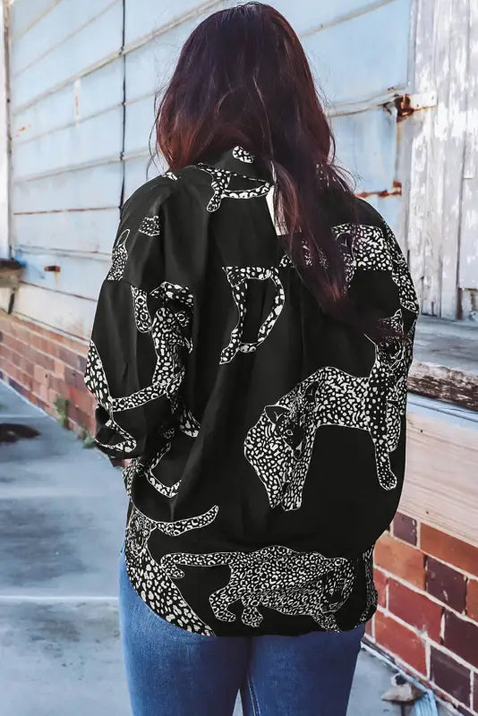 Black cheetah print satin shirt - shirts