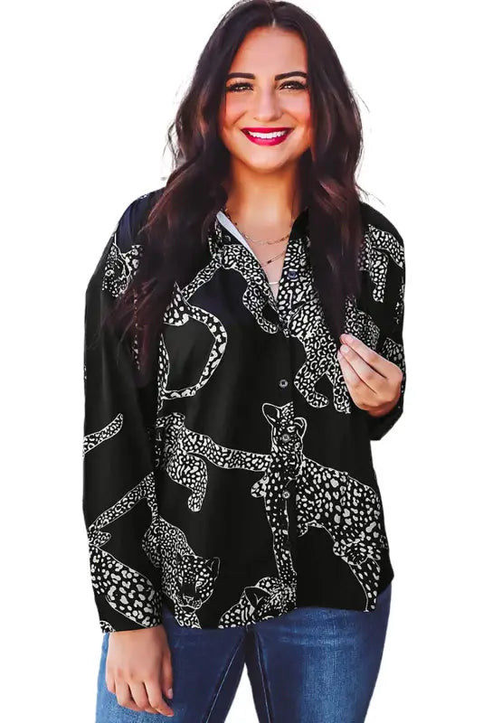 Black cheetah print satin shirt - shirts