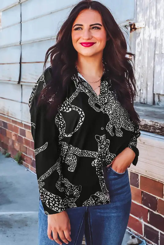 Black cheetah print satin shirt - shirts