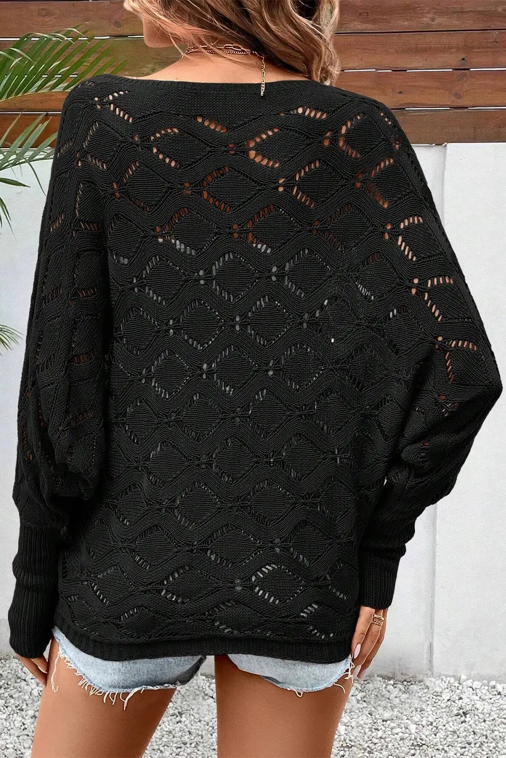 Black chic rhombus knit dolman sleeve sweater - sweaters & cardigans
