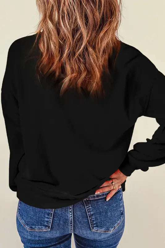 Black christmas pattern sequined crewneck sweatshirt - graphic sweatshirts