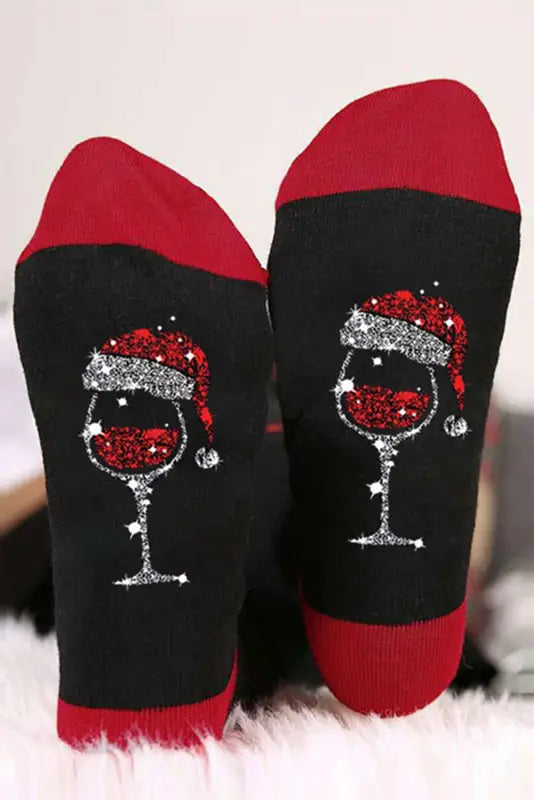 Black christmas snowman color block crew socks - black1 / one size / 100% polyester - accessories