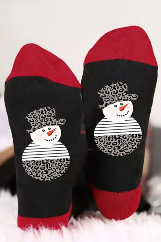 Black christmas snowman color block crew socks - accessories