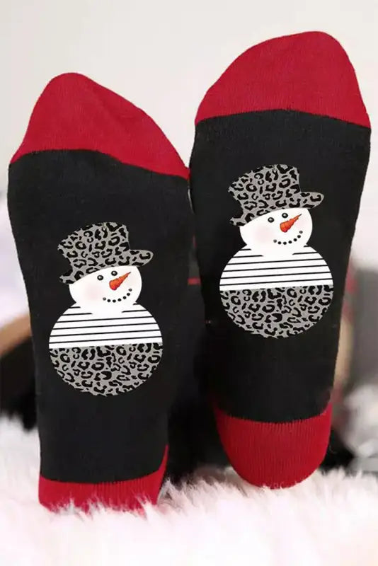 Black christmas snowman color block crew socks - one size / 100% polyester - accessories