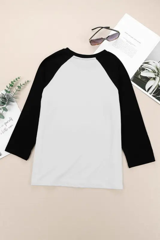 Black christmas snowman face print color block top - graphic tops