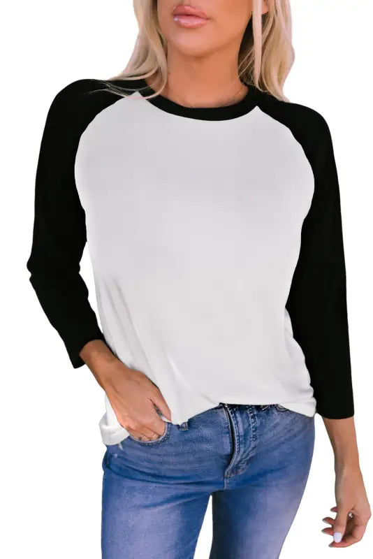 Black christmas snowman face print color block top - graphic tops