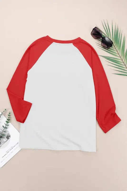 Black christmas snowman face print color block top - graphic tops