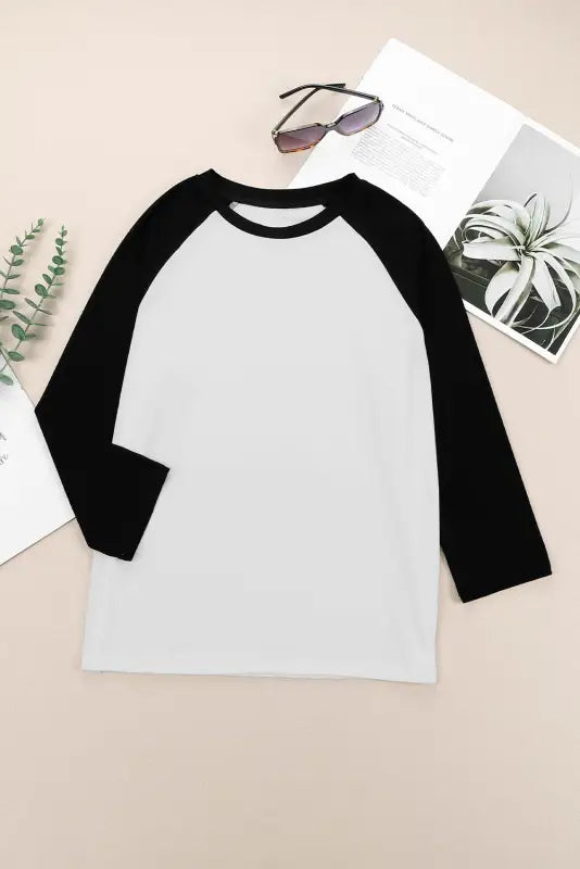 Black christmas snowman face print color block top - graphic tops