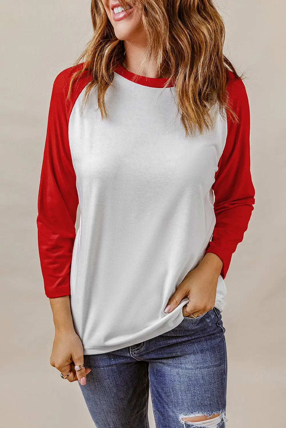 Black christmas snowman face print color block top - red / s