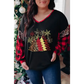 Black christmas tree plaid leopard sequin plus size top