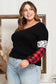 Black christmas tree plaid leopard sequin plus size top