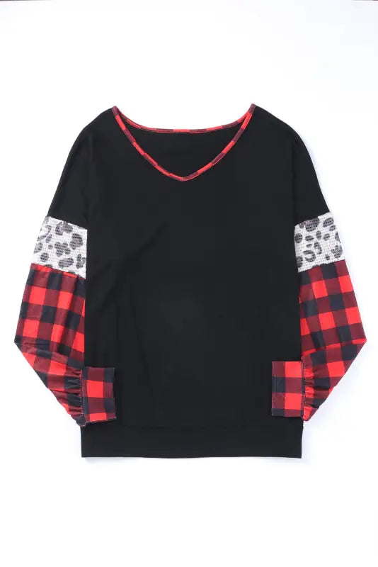 Black christmas tree plaid leopard sequin plus size top