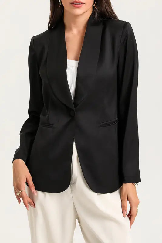 Black collared neck single breasted blazer with pockets - blazers