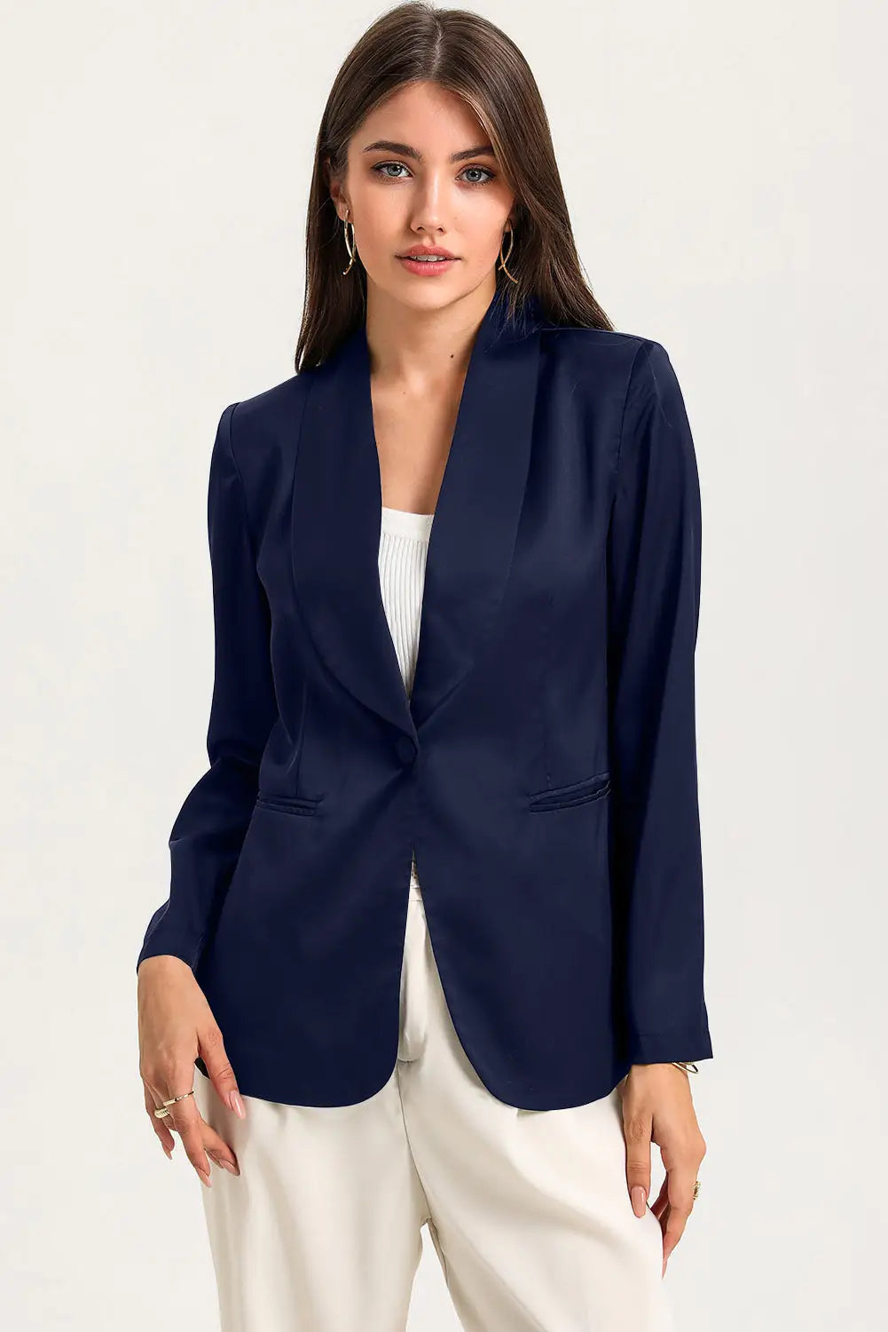 Black collared neck single breasted blazer with pockets - blue / s / 90% polyester + 10% elastane - blazers