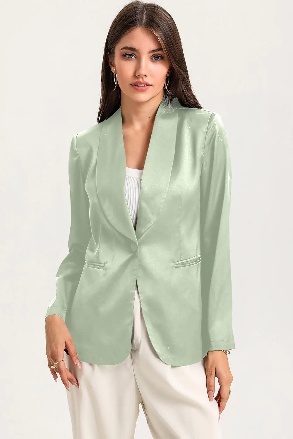 Black collared neck single breasted blazer with pockets - green / s / 90% polyester + 10% elastane - blazers