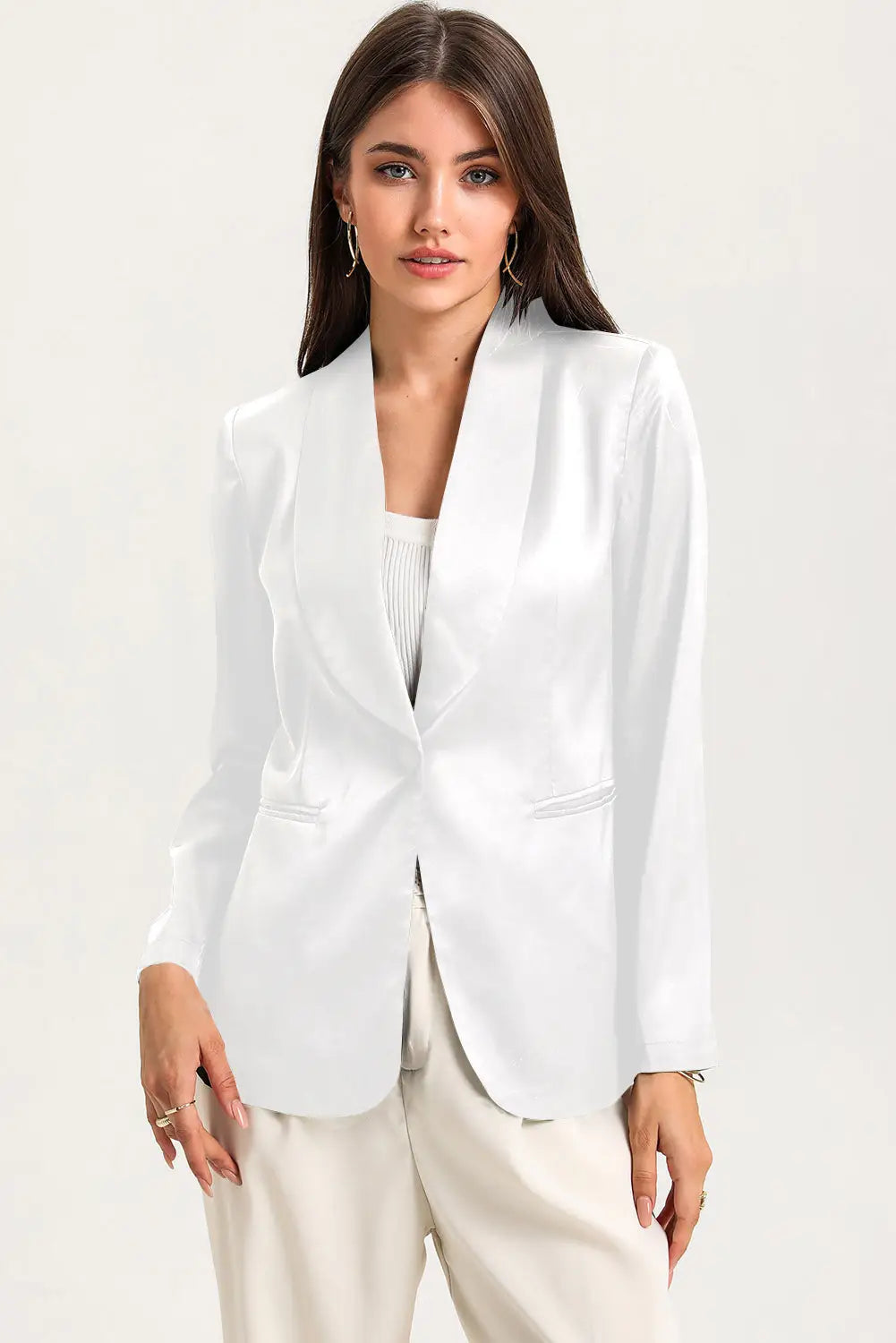 Black collared neck single breasted blazer with pockets - white / s / 90% polyester + 10% elastane - blazers